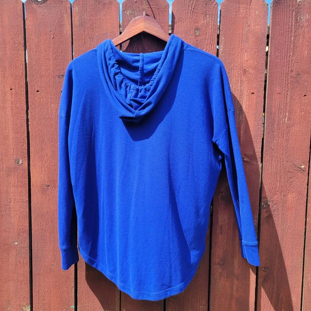 Michael Kors Royal Blue Waffle Knit Rhinestone MK Logo Hoodie Sweatshirt L